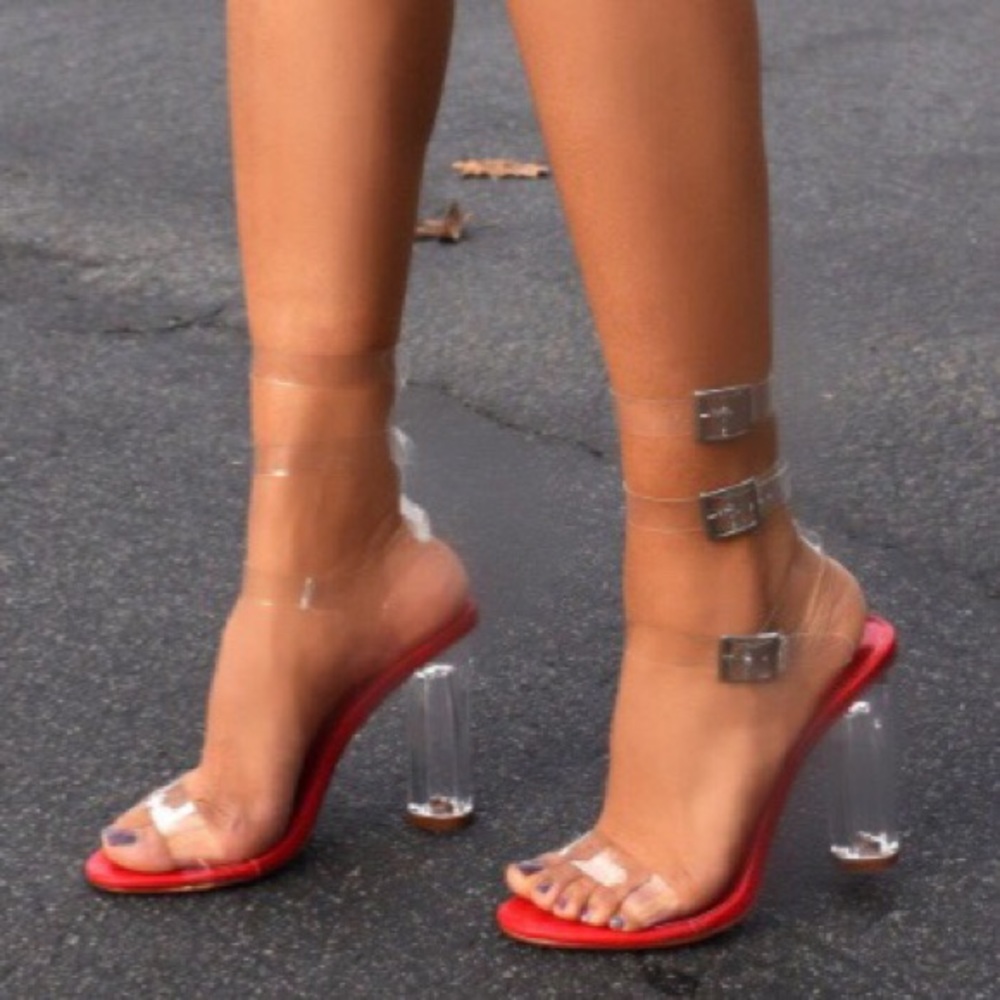 New** Red accent strapped Ankle heels